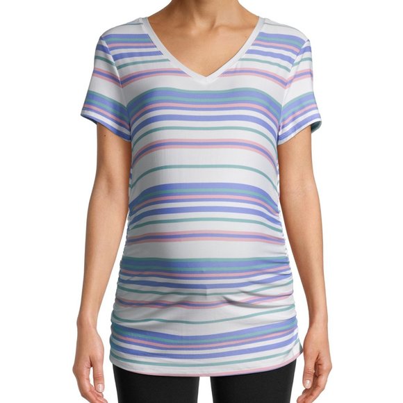 Time and Tru Maternity Basic Short Sleeve T-Shirt Striped XL - Picture 1 of 5
